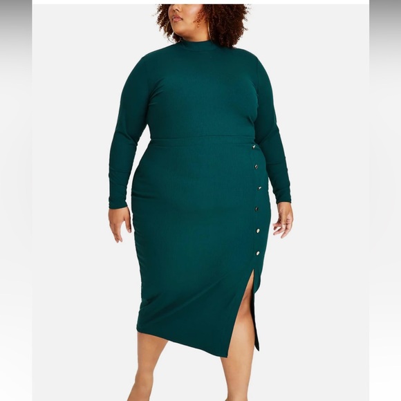 Parker Teal Long Sleeve Dress with Button Detail - Picture 1 of 6